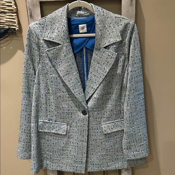 CAbi Textured Blazer in green, blue and white - Picture 1 of 5